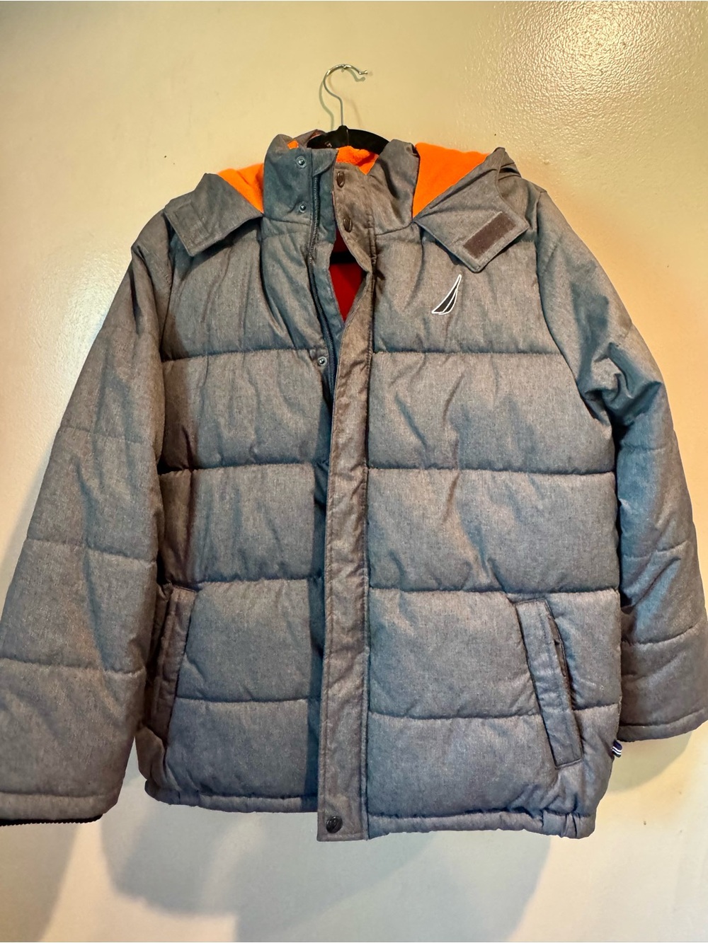 Nautica Kids Gray Puffer Jacket with Orange Lining